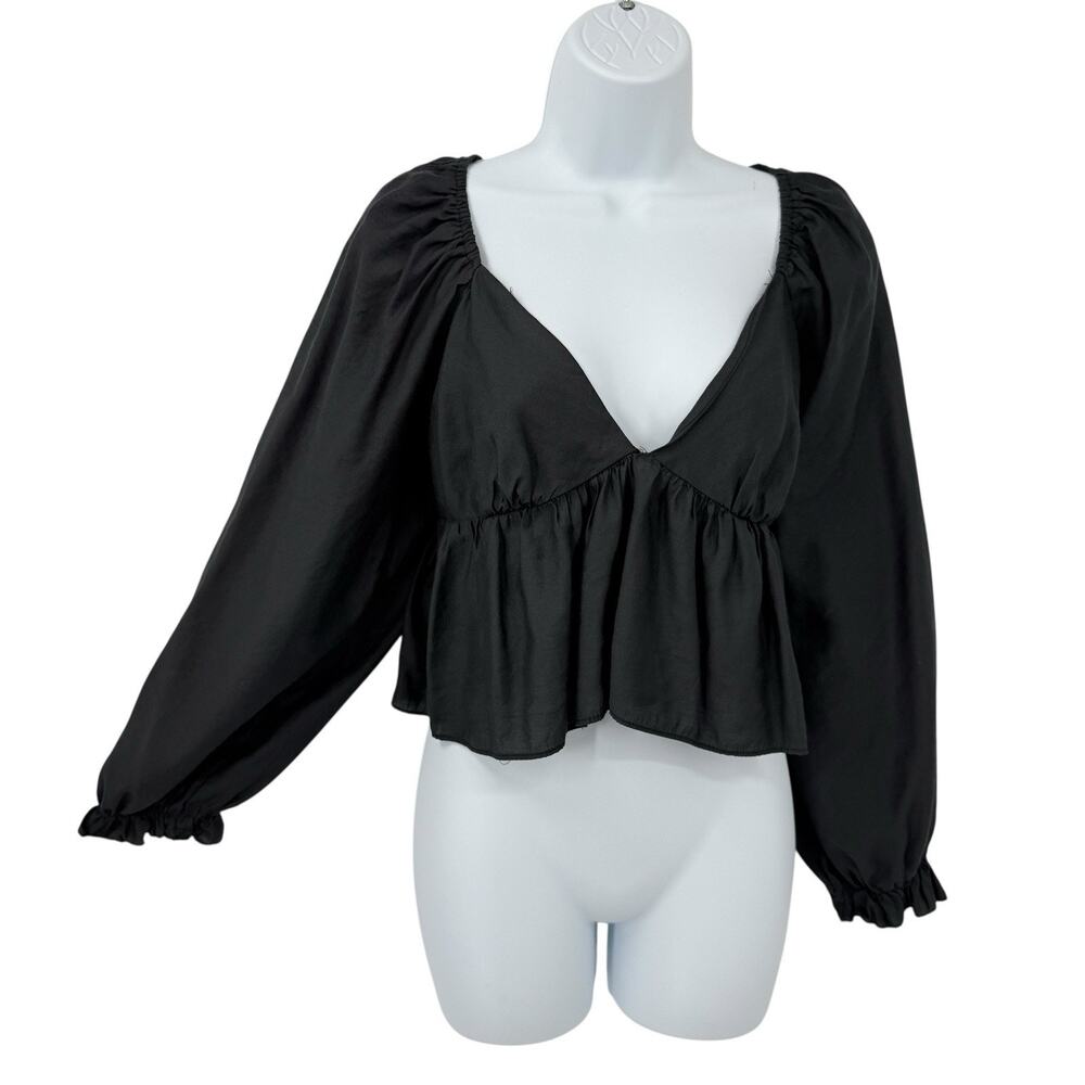 Idem Ditto Babydoll Top Large Black Cropped Balloon Sleeve Fairy Witchy Y2K - Picture 2 of 10